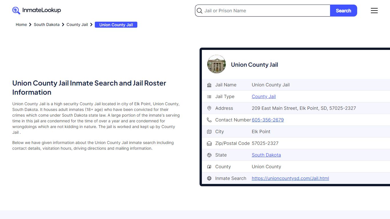 Union County Jail (SD) Inmate Search and Jail Roster Information